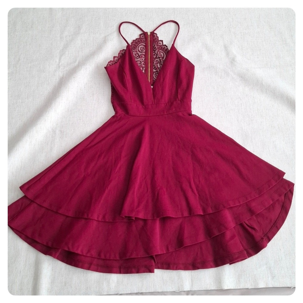 Romantic Fairy Goth Tiered Flare Lacy Open Back Dress Prom Formal Homecoming XS